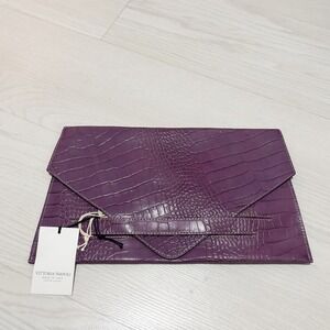 Vittoria Napoli Costanza Envelope Clutch Women OS Purple Croc Embossed Leather